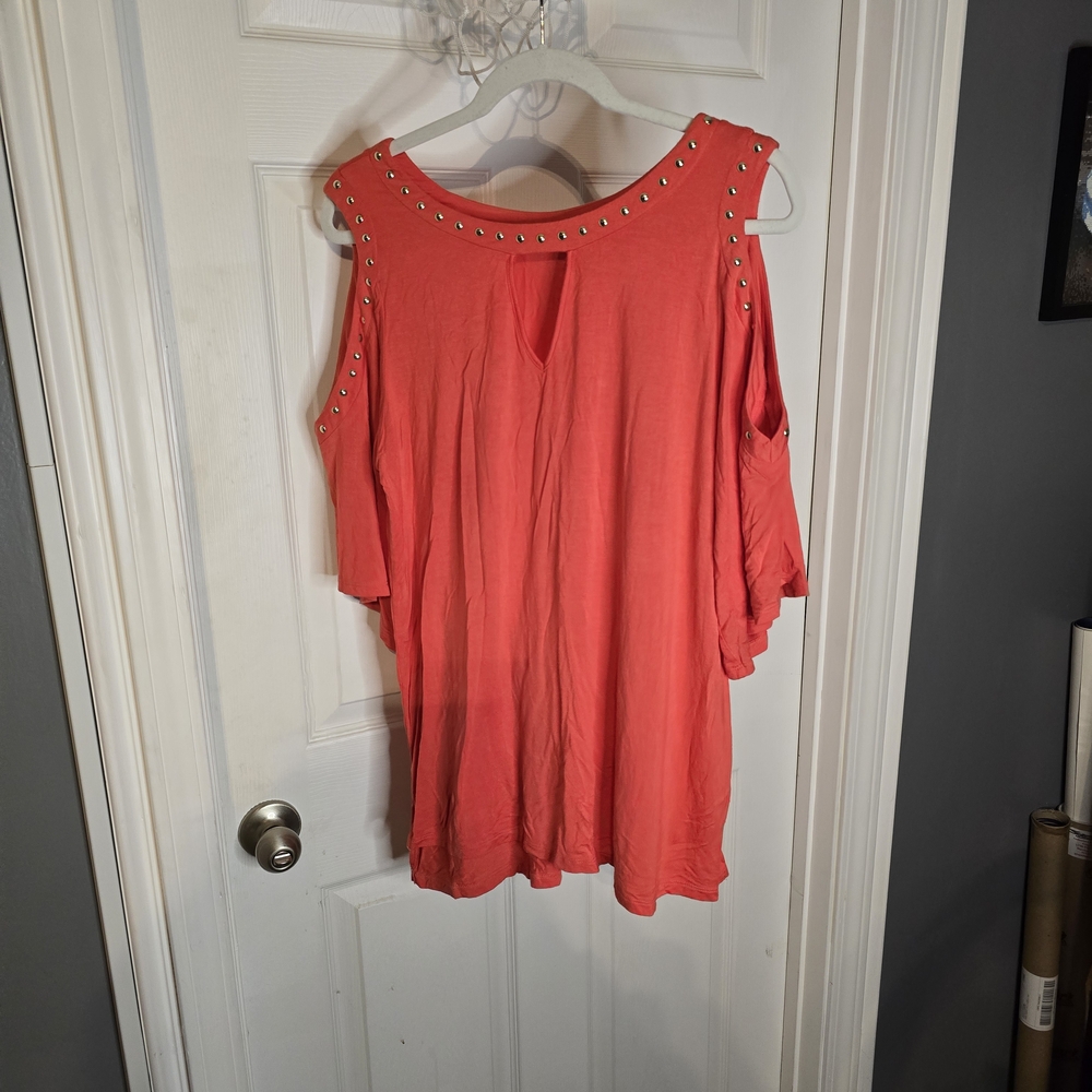 Coral Cold Shoulder Top with Studded Details